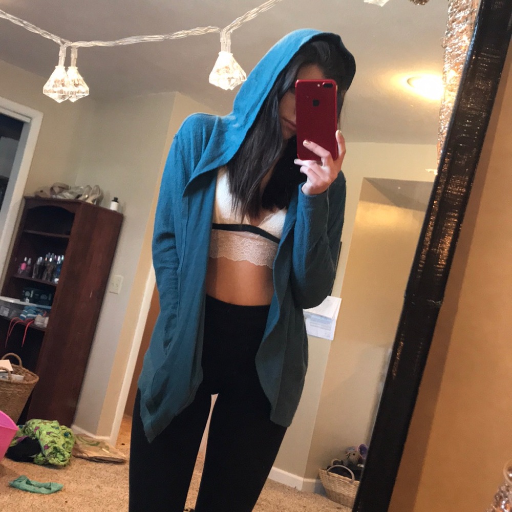 SUPER COZY teal HOODED CARDIGAN